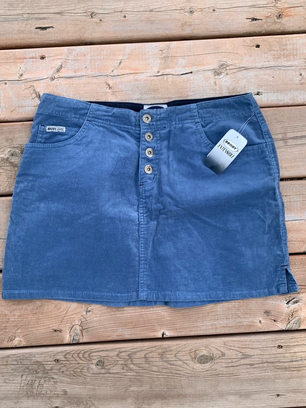 NEW Y2K Vintage Brody Blue Corduroy Miniskirt Slit Pockets Size 13 Large Stretch